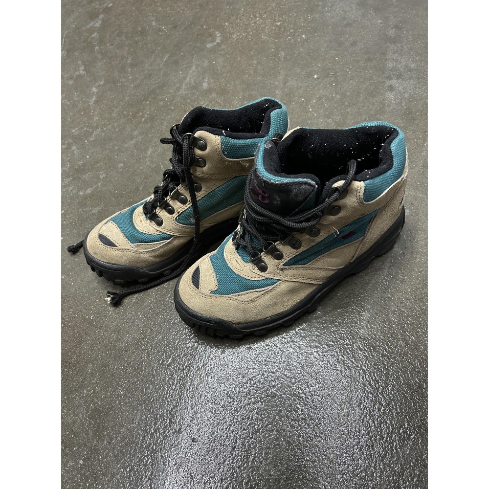 Brooks Combat Hiking Boots Womens Size 7.5 Brown Teal Leather Ankle Trail
